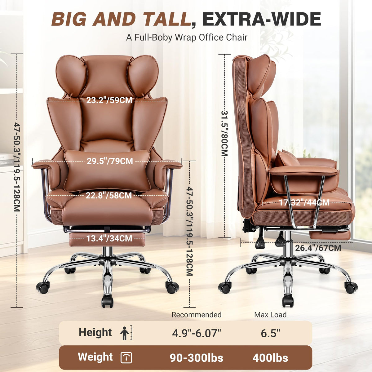 Big and Tall Leather Office Chair with Footrest D198