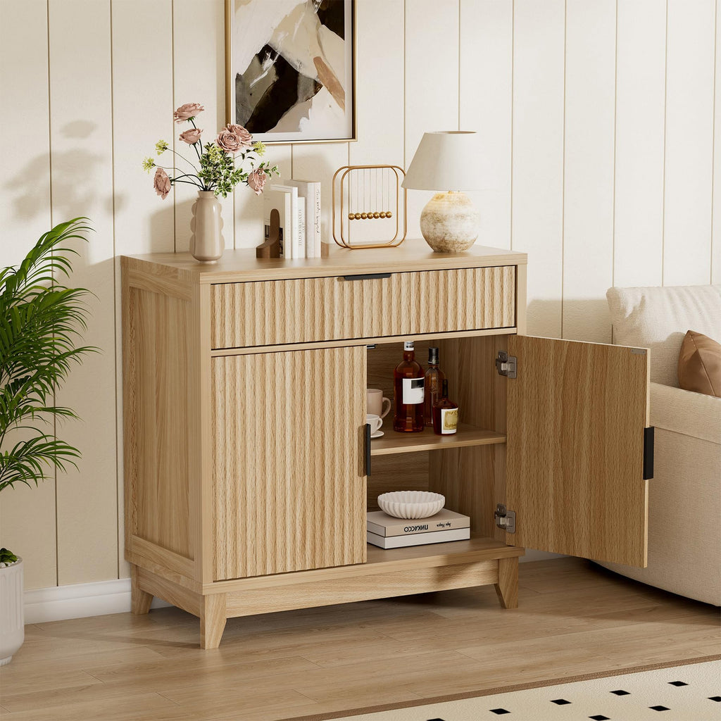 32" Fluted Oak Sideboard Buffet Cabinet with Storage N3339