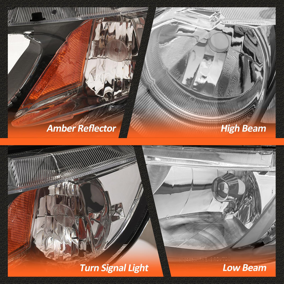 2006-2011 Honda Civic 4 Door Black Headlights Pair D65577
