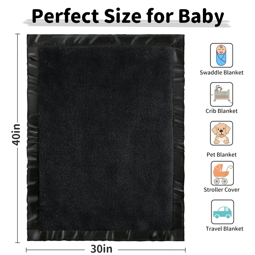 Fleece Baby Blanket with Satin Trim Black 30''x40'' W49664