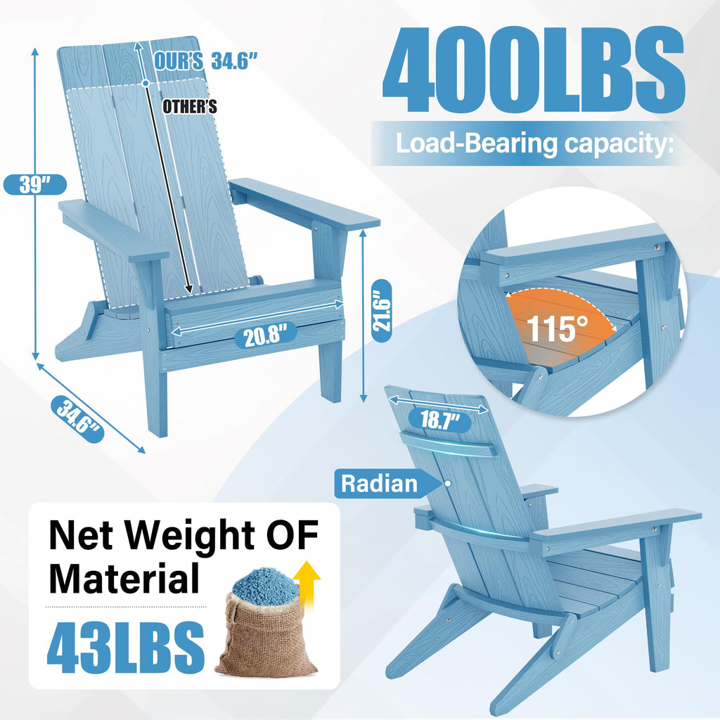 Oversize Folding Plastic Adirondack Chairs Set of 2 W469