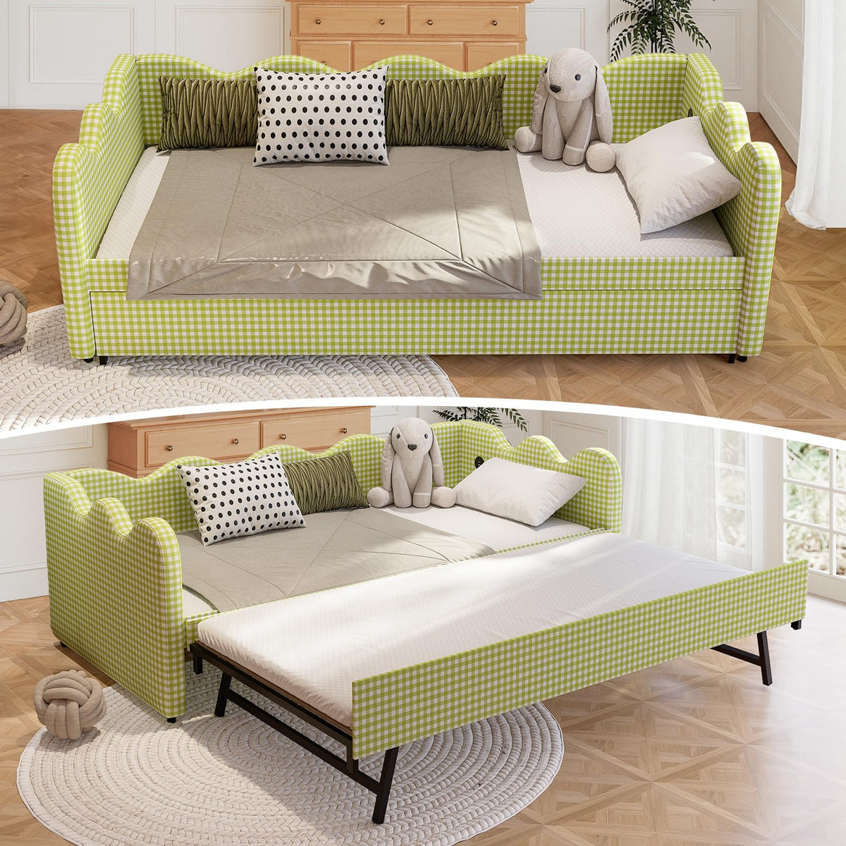 Twin Size Upholstered Daybed with Pop Up Trundle Q9329