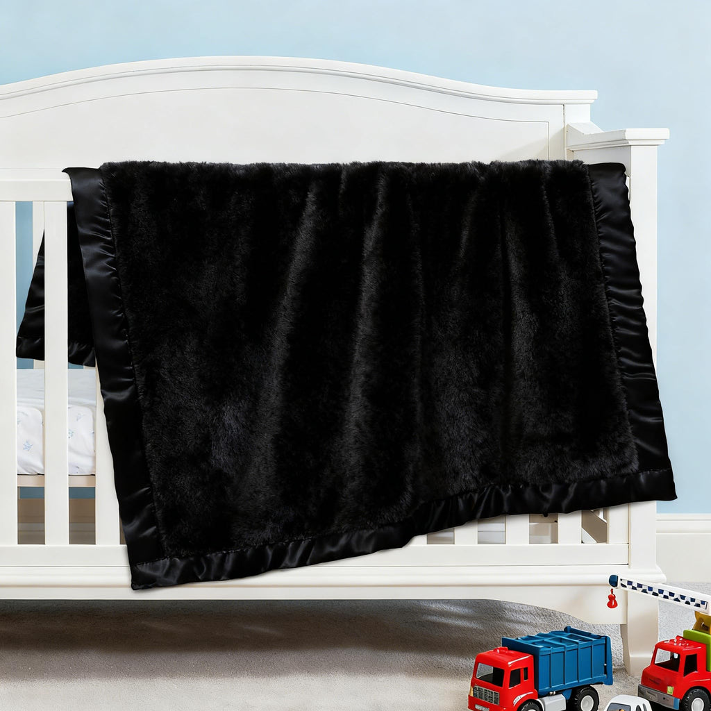 Fleece Baby Blanket with Satin Trim Black 30''x40'' W49664