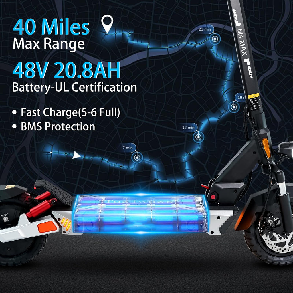Electric Scooter 1600/4000/6000W Motor 50 Miles Range 10" Off Road Tire Folding E-Scooter with Detachable Seat N438