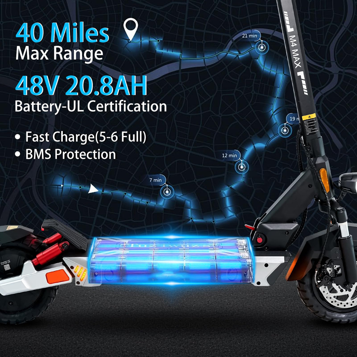 Electric Scooter 1600/4000/6000W Motor 50 Miles Range 10" Off Road Tire Folding E-Scooter with Detachable Seat N438