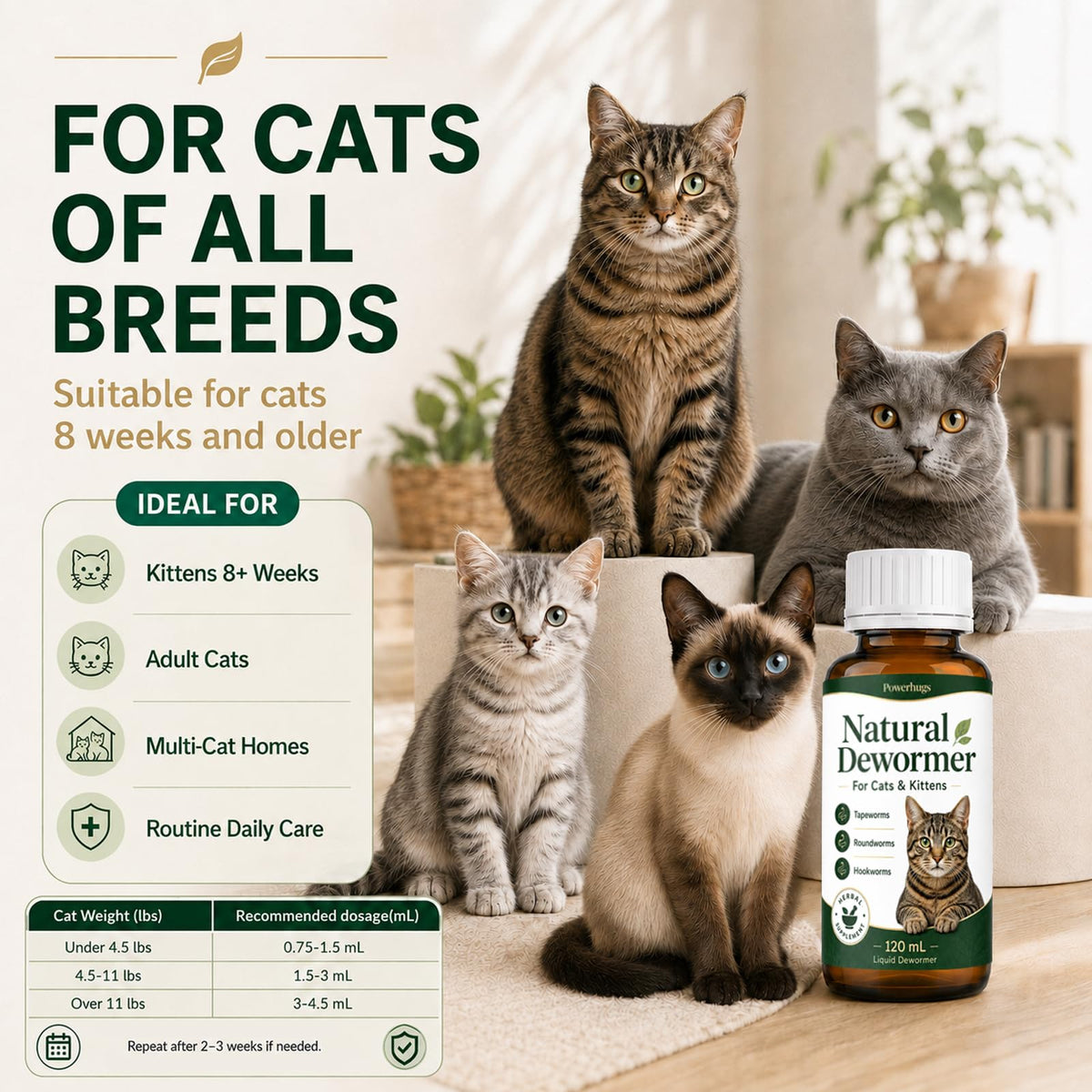 Broad Spectrum Cat Dewormer for Tapeworm, Roundworm & Hookworm U136