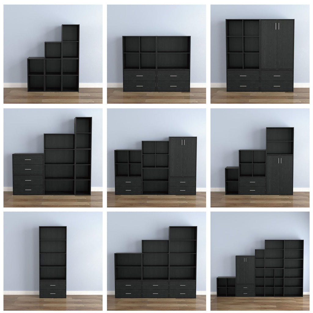 Black 4-Cube Stackable Wood Storage Organizer Shelves Y757