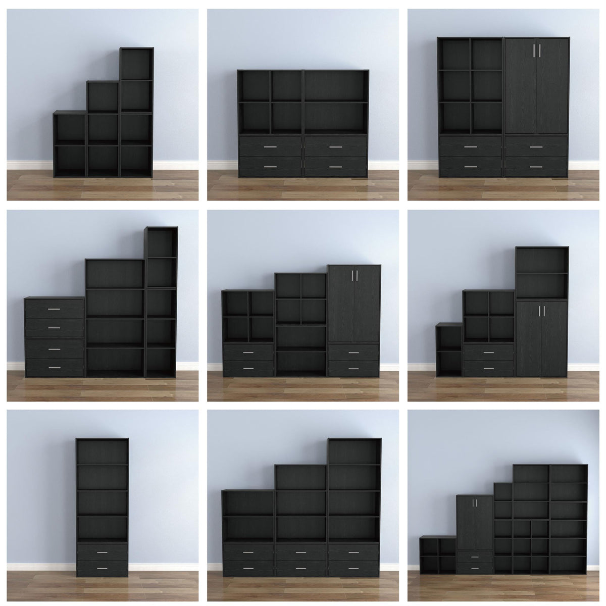Black 4-Cube Stackable Wood Storage Organizer Shelves Y757