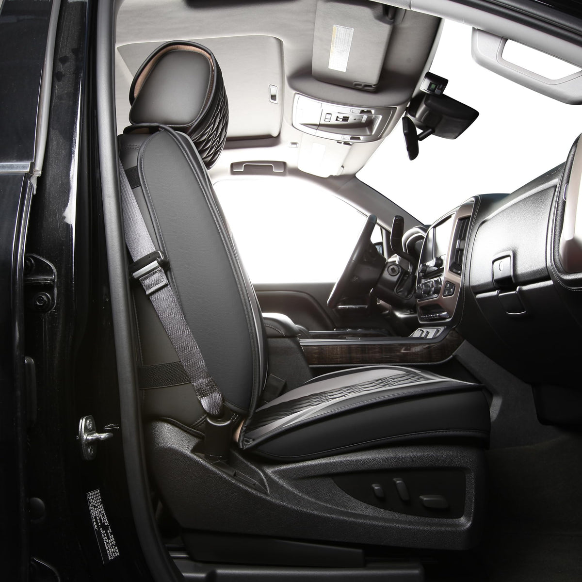 Leather Seat Covers for Chevy Silverado GMC Sierra, Custom Fit, Front Pair, Black Grey W4819