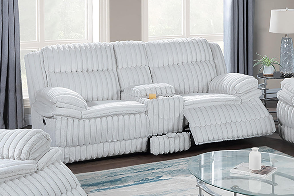 Light Gray Corduroy Recliner Loveseat with Drawer Console G661767