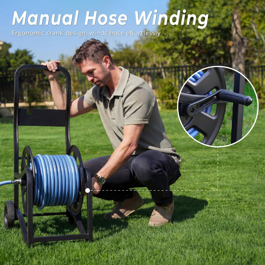 Heavy Duty Metal Garden Hose Reel Cart with Wheels, Holds 200FT Hose Y695