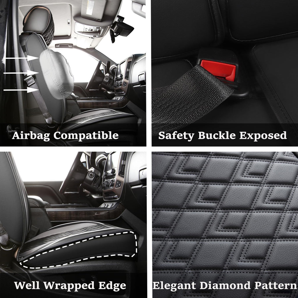 Leather Seat Covers for Chevy Silverado GMC Sierra, Custom Fit, Front Pair, Black Grey W4819