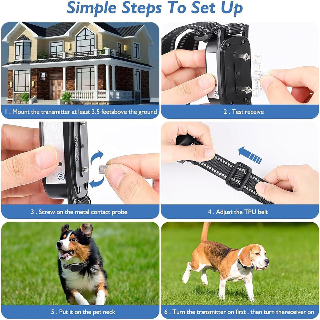 Wireless Electric Dog Fence & Training Collar 2-in-1, Waterproof Rechargeable, Up to 8 Acre E1469