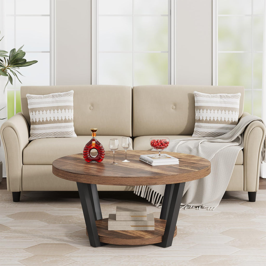 32'' Round Coffee Table with Storage B8656