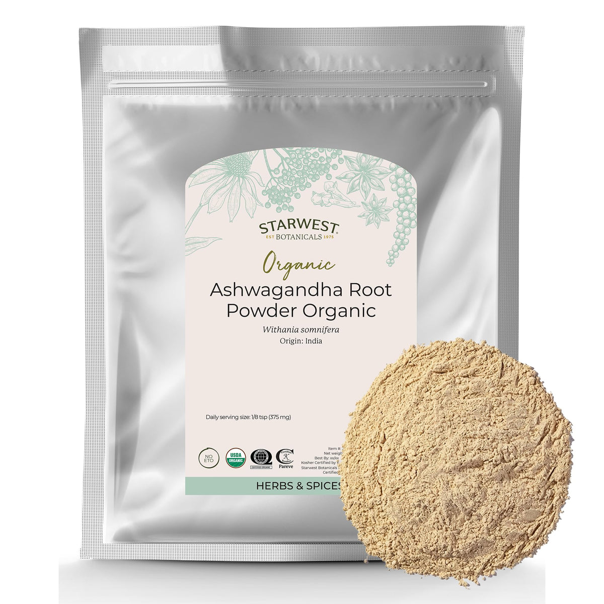 Organic Ashwagandha Root Powder 1 lb Bag U4265