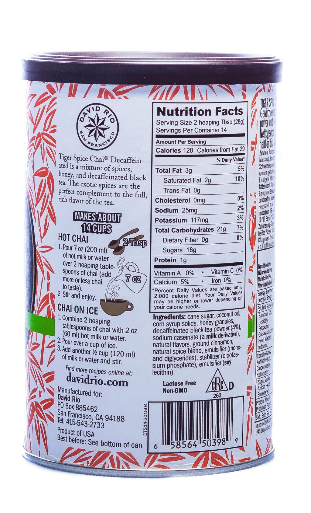 Decaffeinated Chai Tea Latte Mix, 14 Oz U4322