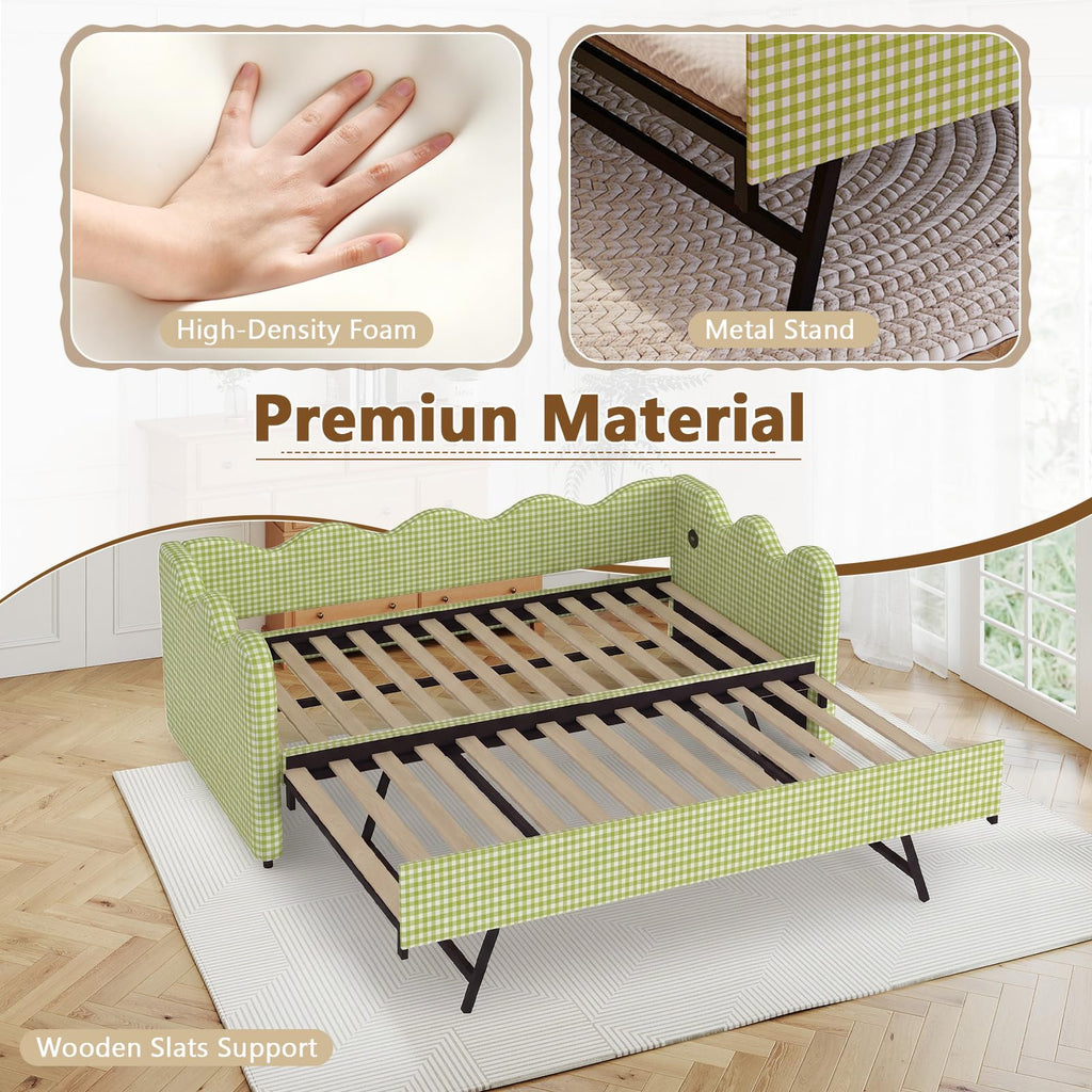 Twin Size Upholstered Daybed with Pop Up Trundle Q9329