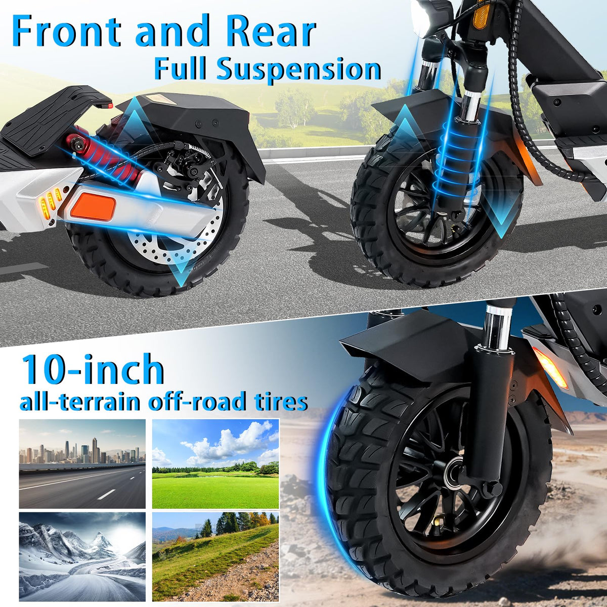 Electric Scooter 1600/4000/6000W Motor 50 Miles Range 10" Off Road Tire Folding E-Scooter with Detachable Seat N438