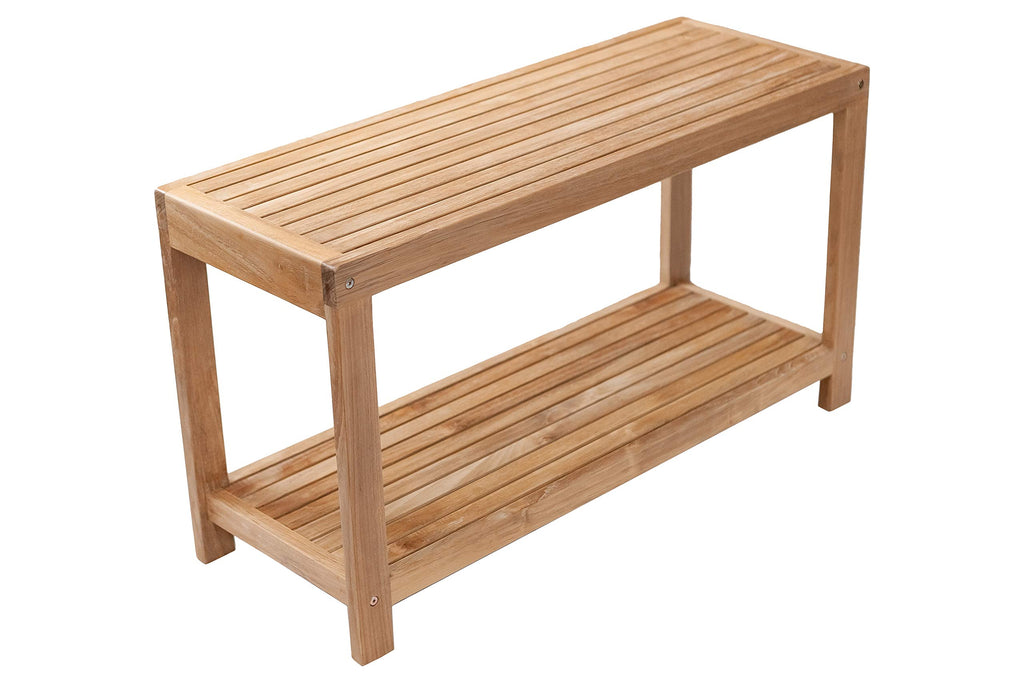 Teak Shower Stool and Spa Bench with Shelf Q9599