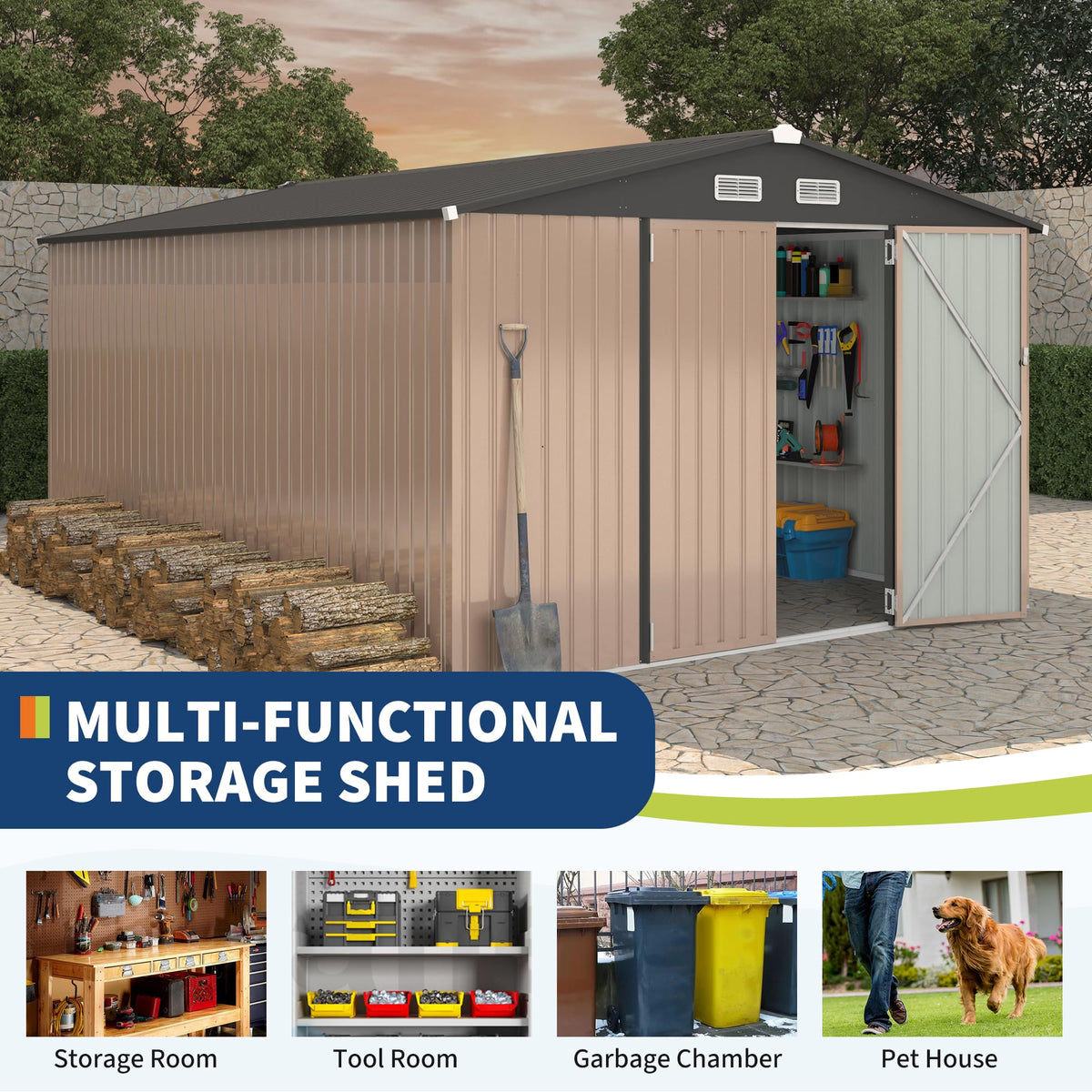 10x14 ft Metal Outdoor Storage Shed B300