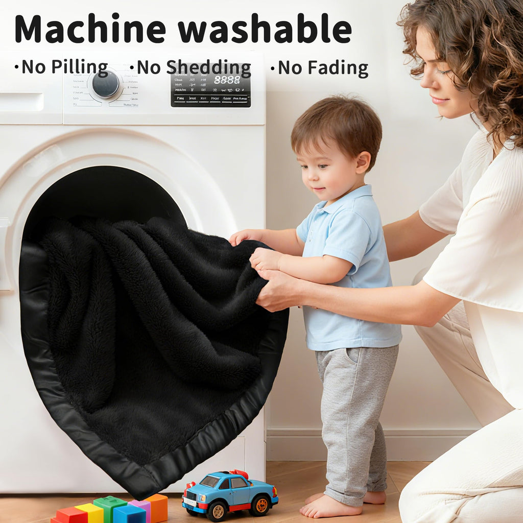Fleece Baby Blanket with Satin Trim Black 30''x40'' W49664