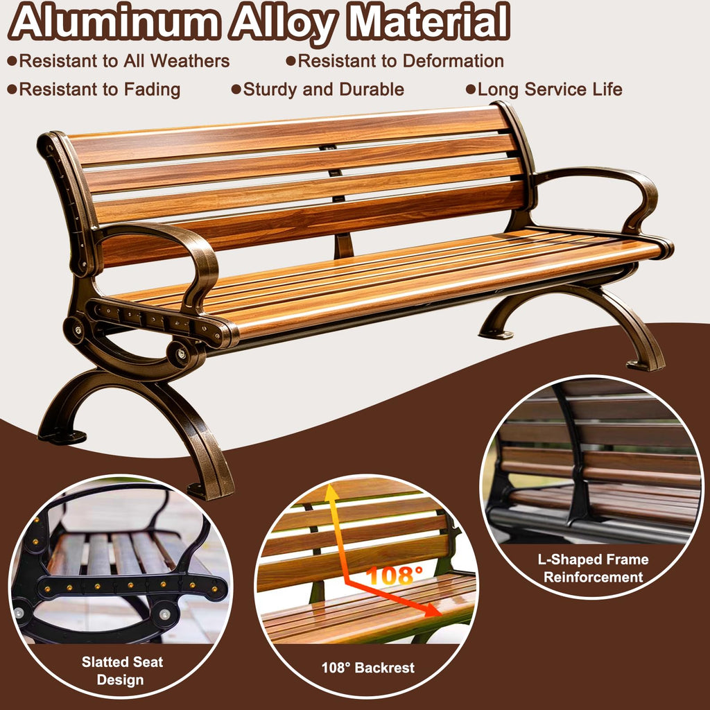 70" Aluminum Alloy Outdoor Bench with Armrest J772251
