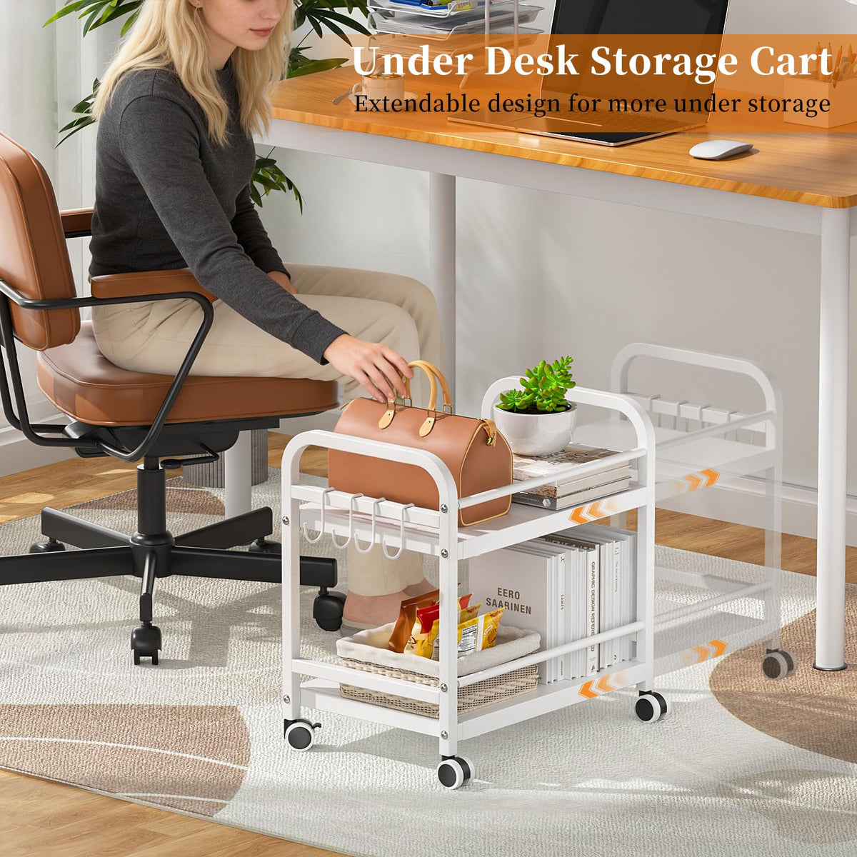 2-Tier Expandable Rolling Cart with Wheels J799