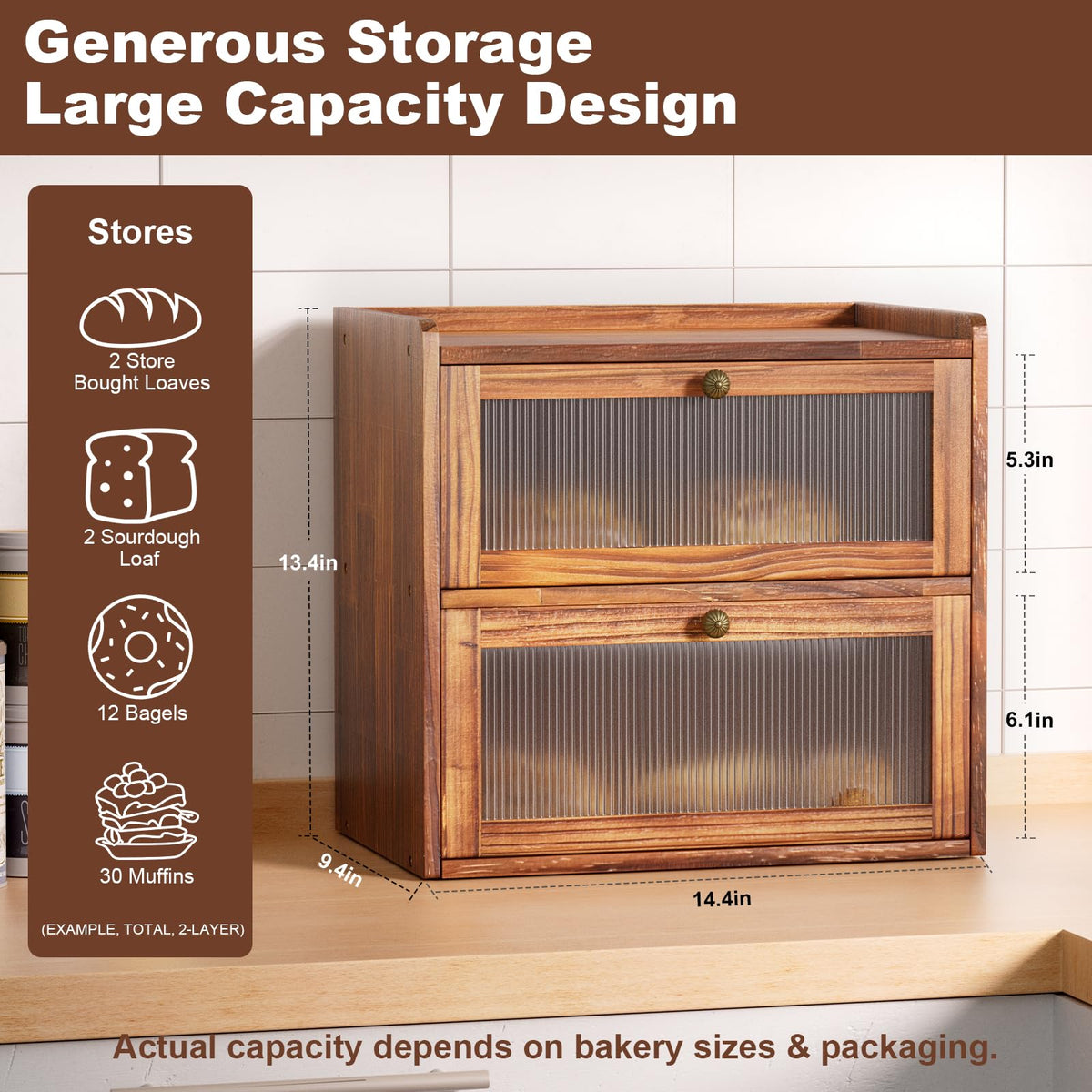 Wooden 2 Layer Bread Box with Window Q36220