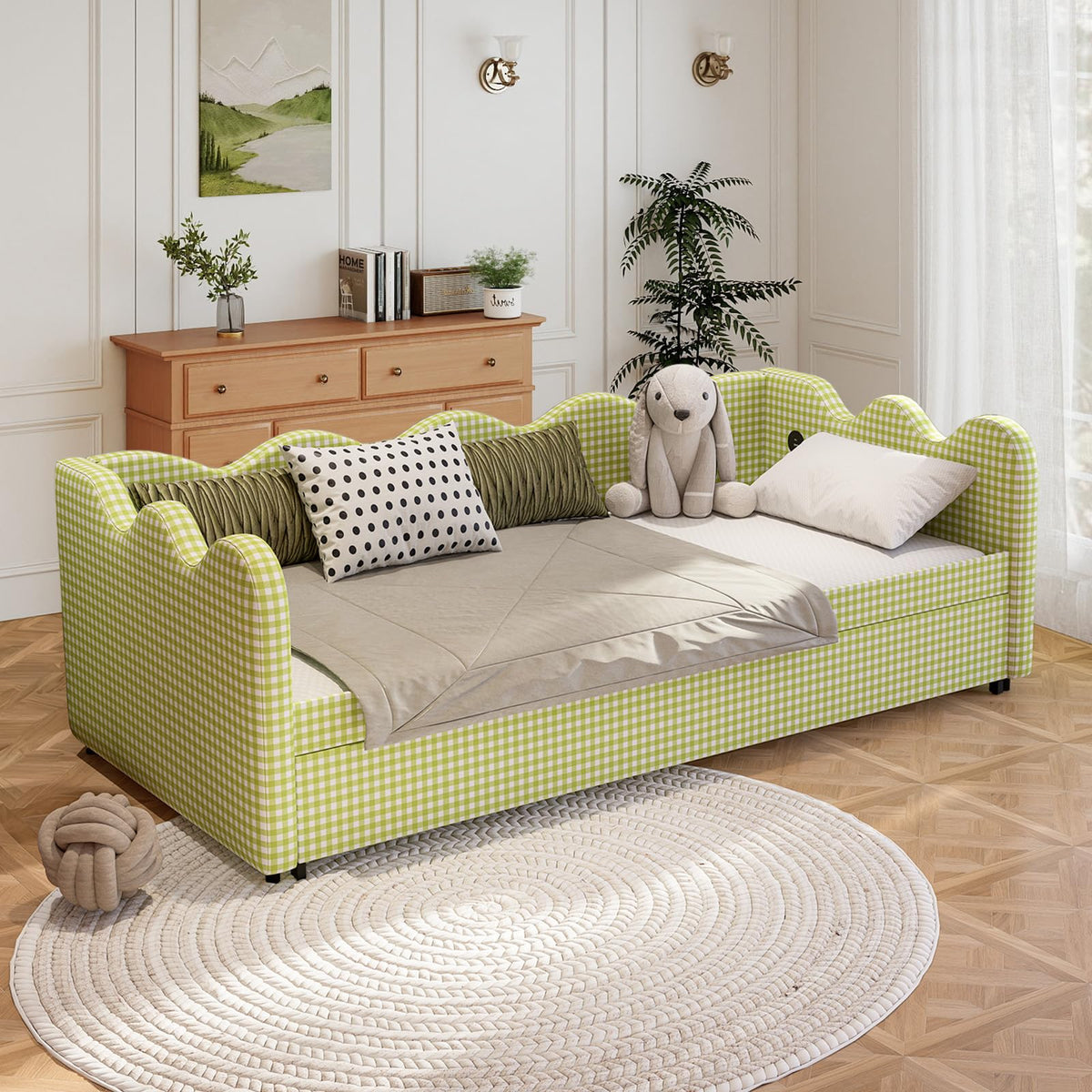 Twin Size Upholstered Daybed with Pop Up Trundle Q9329