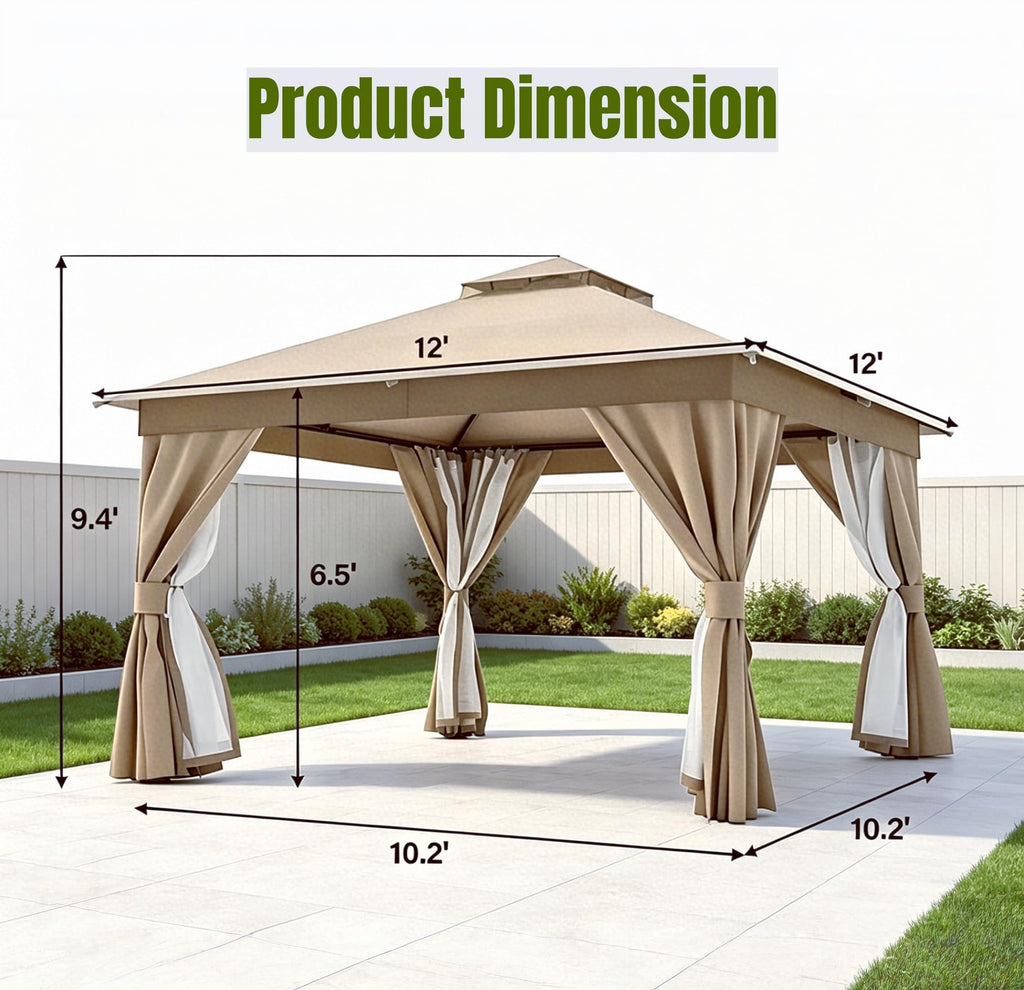 12x12 Metal Frame Gazebo Canopy Tent T130294
