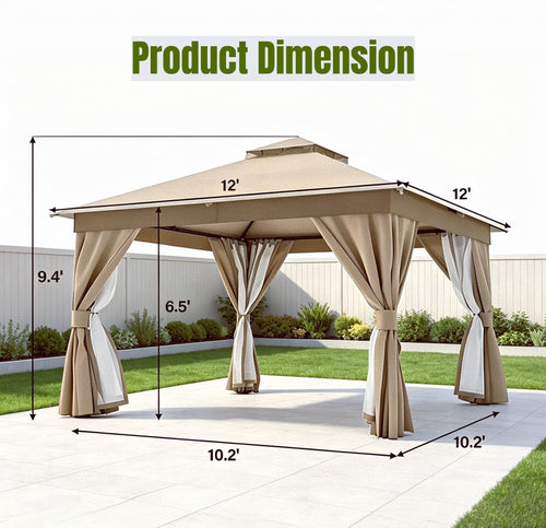 12x12 Metal Frame Gazebo Canopy Tent T130294