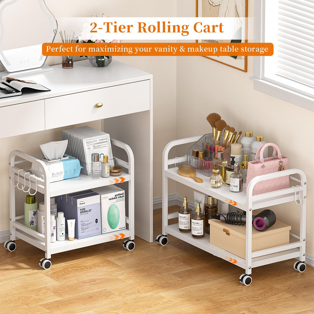 2-Tier Expandable Rolling Cart with Wheels J799