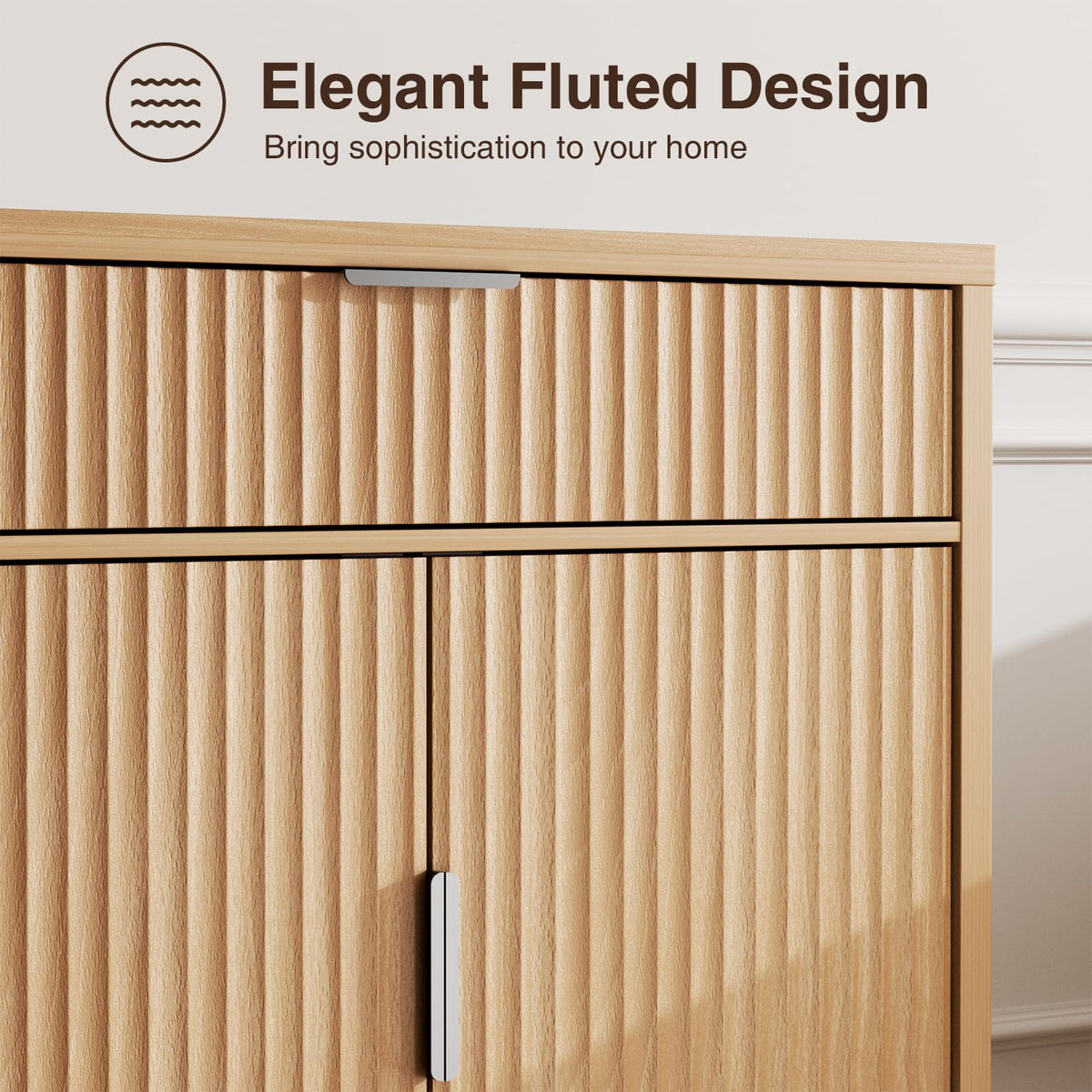32" Fluted Oak Sideboard Buffet Cabinet with Storage N3339