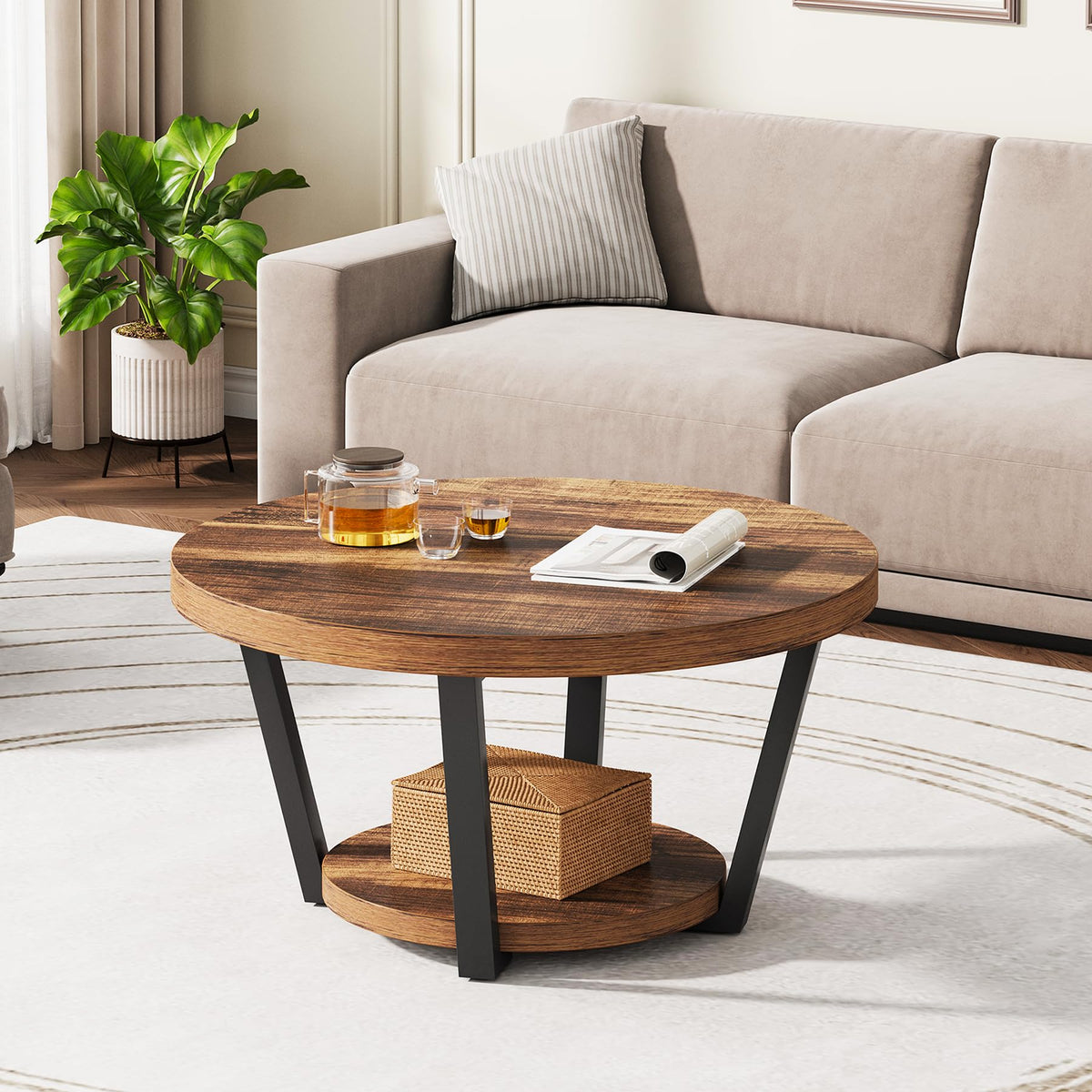32'' Round Coffee Table with Storage B8656