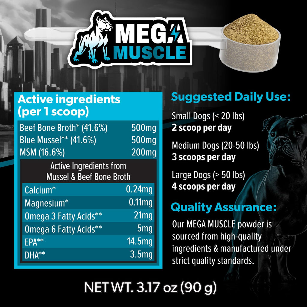 Dog Muscle Support Powder Blue Mussel Bone Broth Food Topper 3.2 oz G421