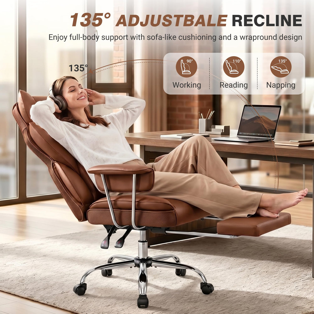 Big and Tall Leather Office Chair with Footrest D198