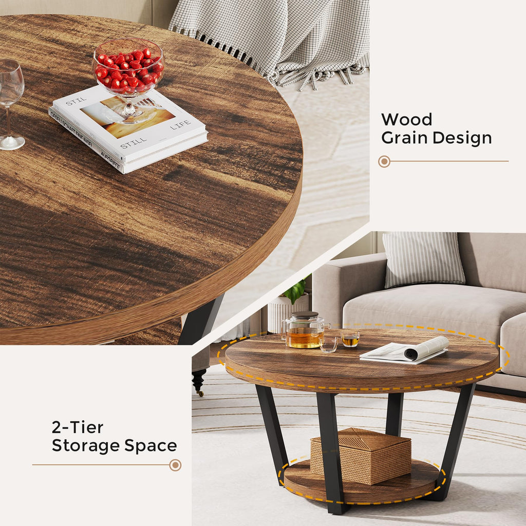 32'' Round Coffee Table with Storage B8656