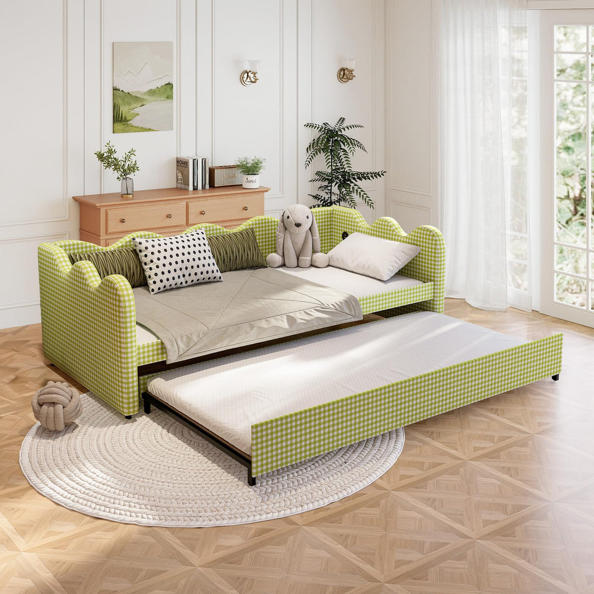 Twin Size Upholstered Daybed with Pop Up Trundle Q9329