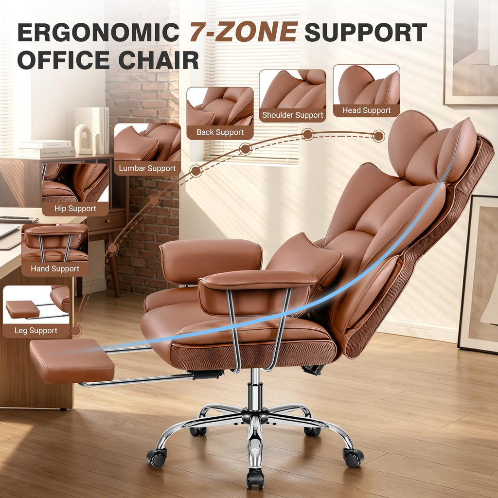 Big and Tall Leather Office Chair with Footrest D198