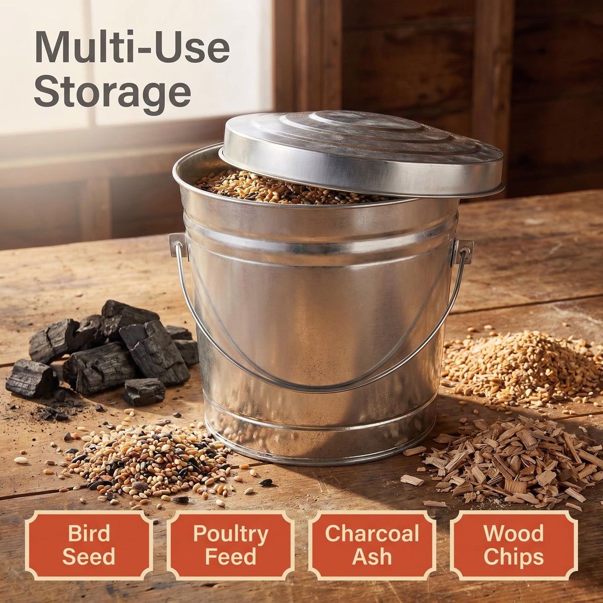 6 Gallon Galvanized Steel Storage Container with Locking Lid O57608