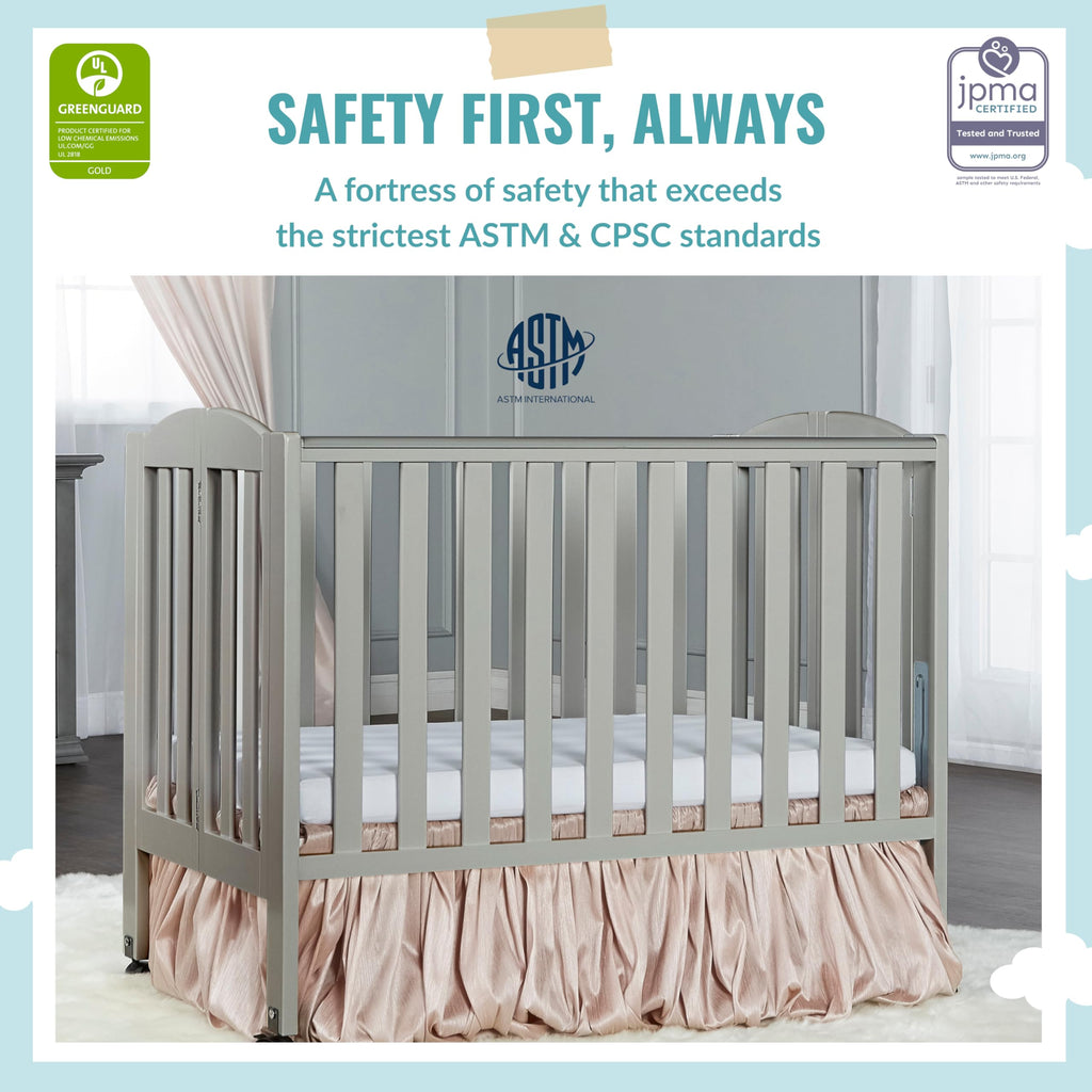 Cool Grey 2 in 1 Folding Portable Crib with 3” Fiber Mattress C74693
