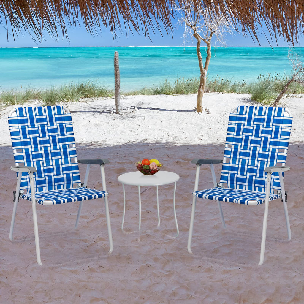 Folding Aluminum Webbed Lawn Chairs Set of 2 Blue & White Strip K868