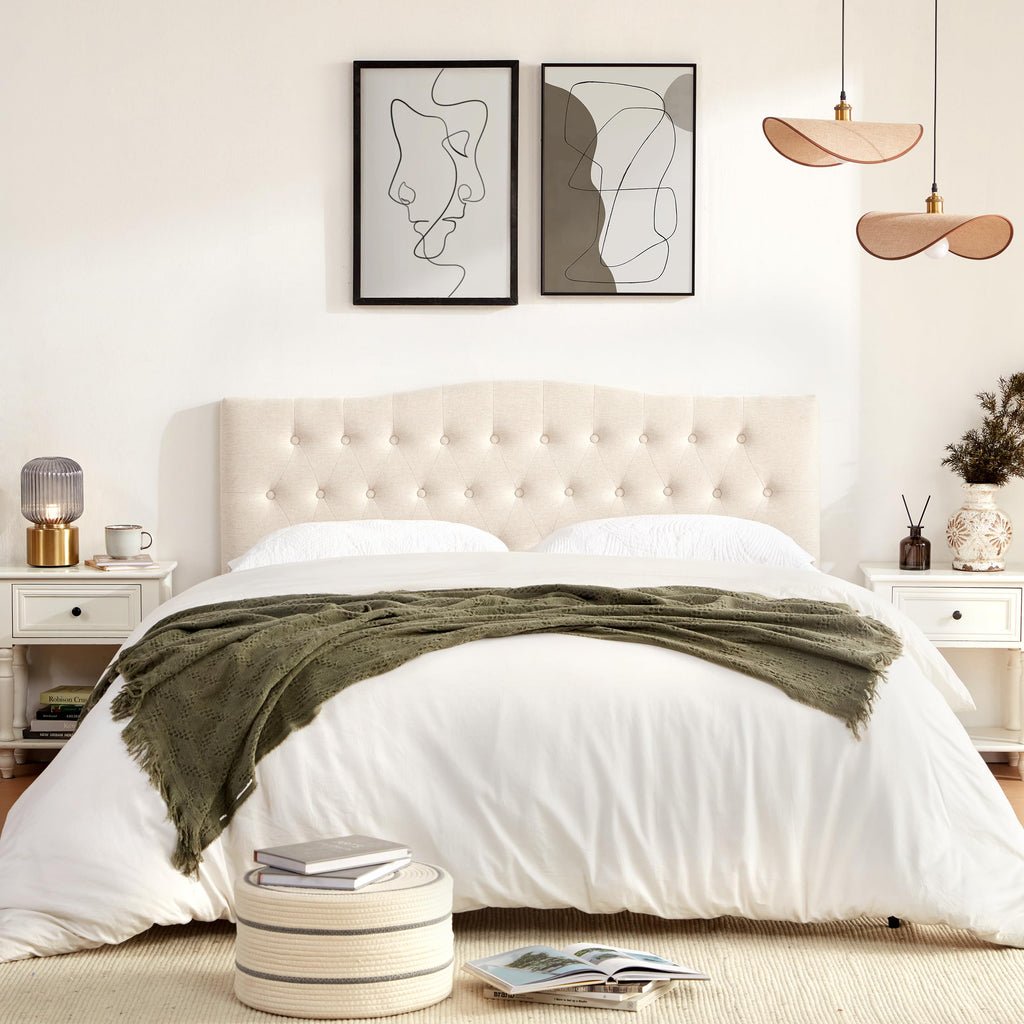 Beige Queen Size Tufted Headboard C6535