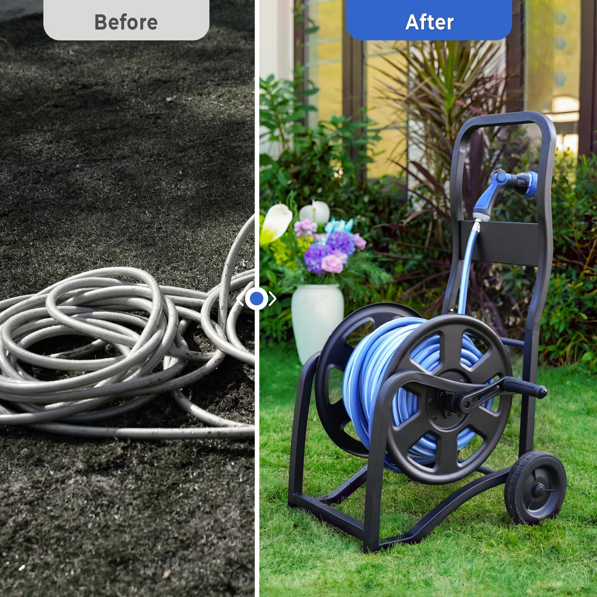 Heavy Duty Metal Garden Hose Reel Cart with Wheels, Holds 200FT Hose Y695