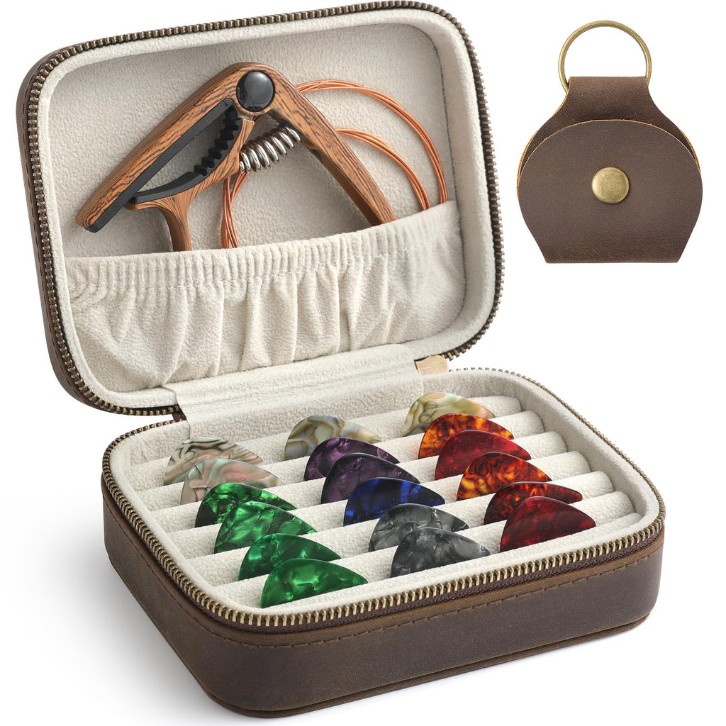 Leather Guitar Pick Case Holder Box V587
