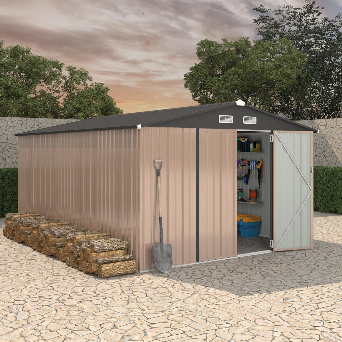 10x14 ft Metal Outdoor Storage Shed B300