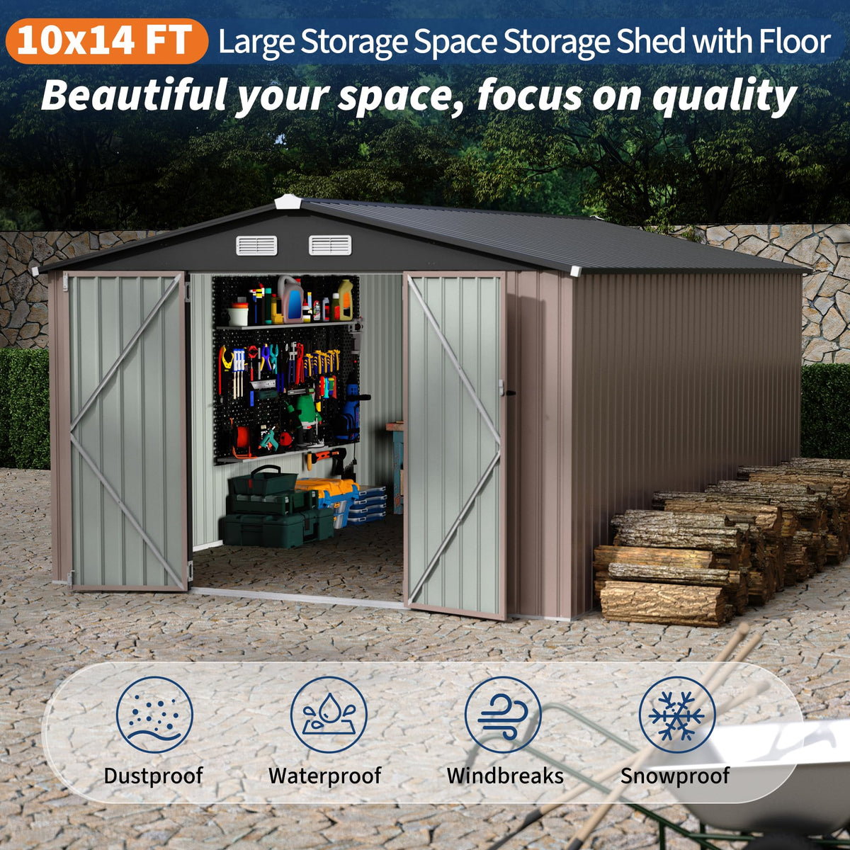 10x14 ft Metal Outdoor Storage Shed B300