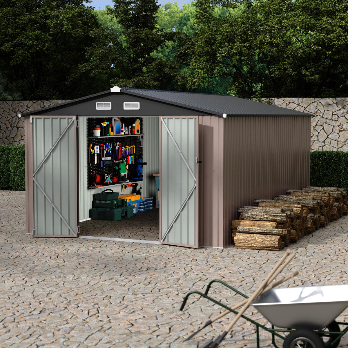 10x14 ft Metal Outdoor Storage Shed B300