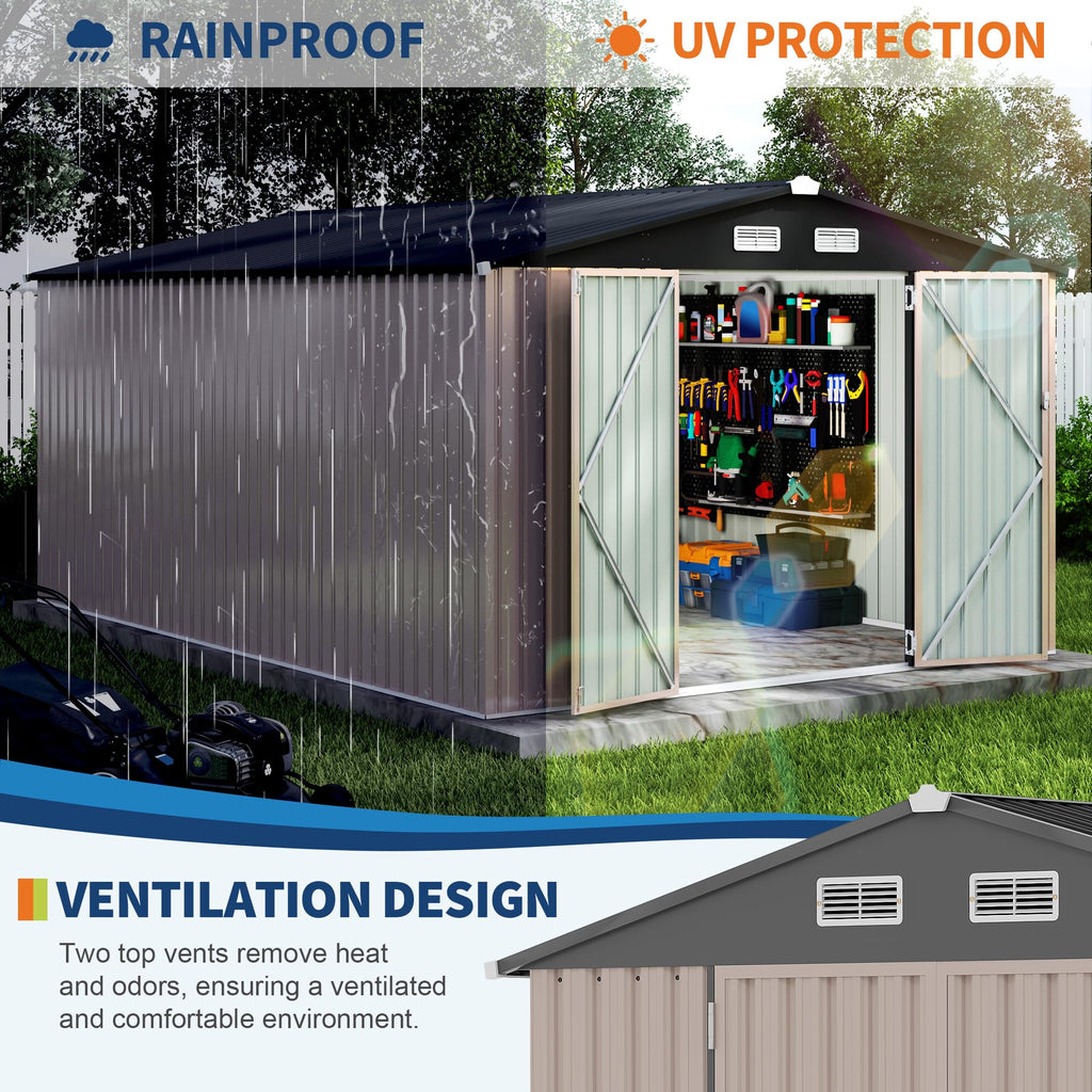 10x14 ft Metal Outdoor Storage Shed B300
