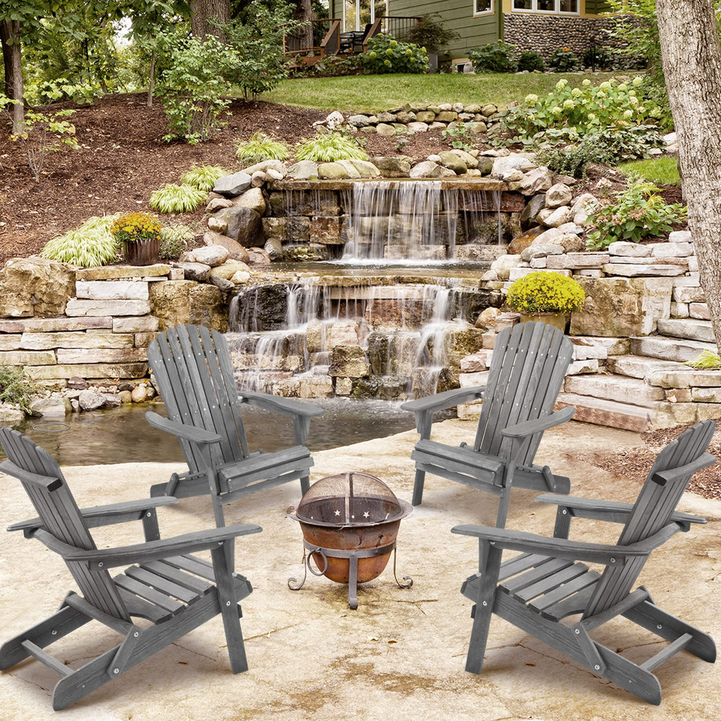 Wooden Folding Adirondack Chair Set of 2 Solid Cedar A106